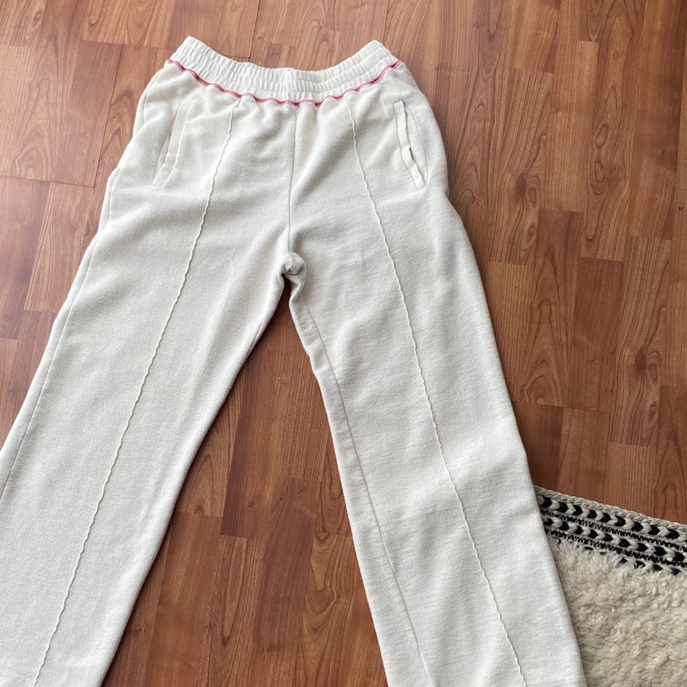 Golden Goose Cream Knit Pants with Red Trim